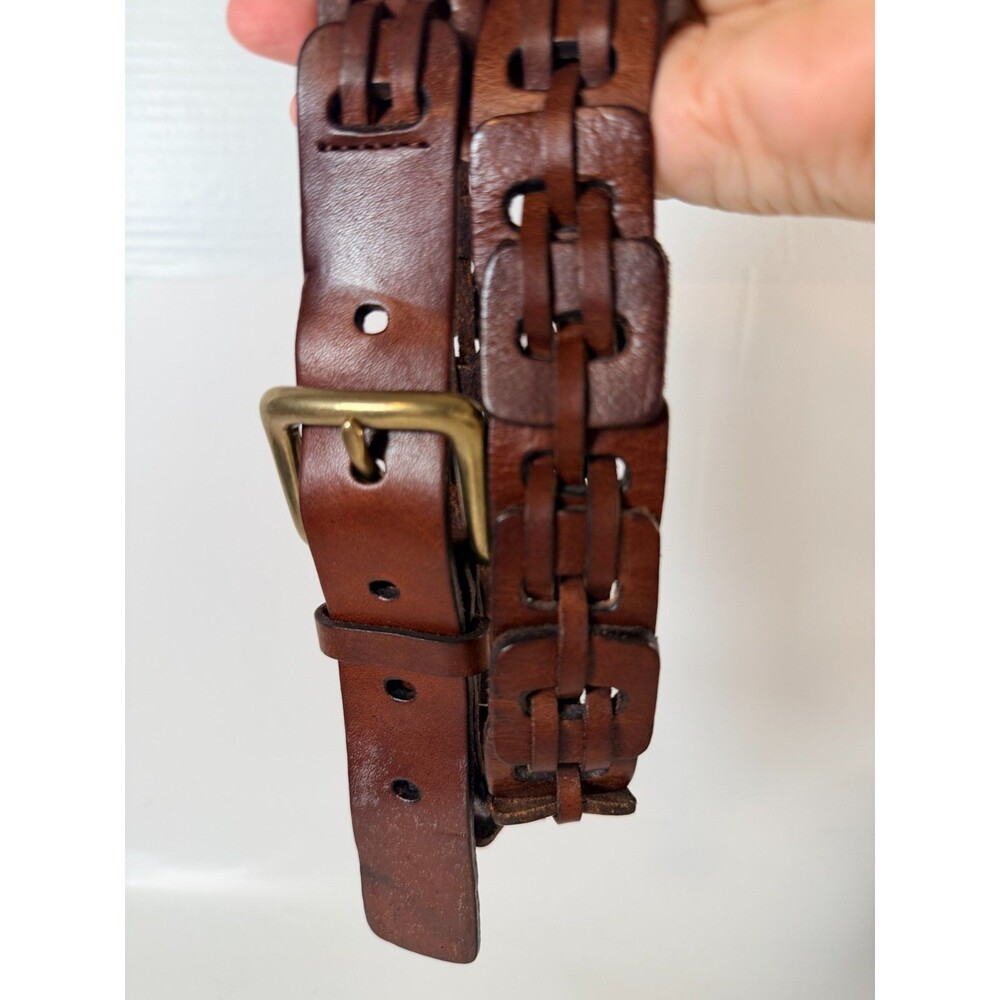 Linked Laced Leather Ladder Belt Western Rodeo Office Y2K Boho Hippie VTG Sz38 - Picture 7 of 8